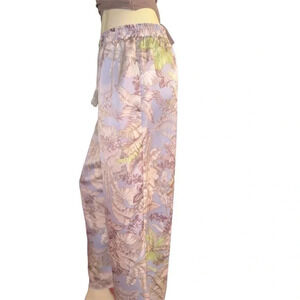 Women's XL Floral Wide-Leg Crop Pants Tassel Drawcord Pull-On​